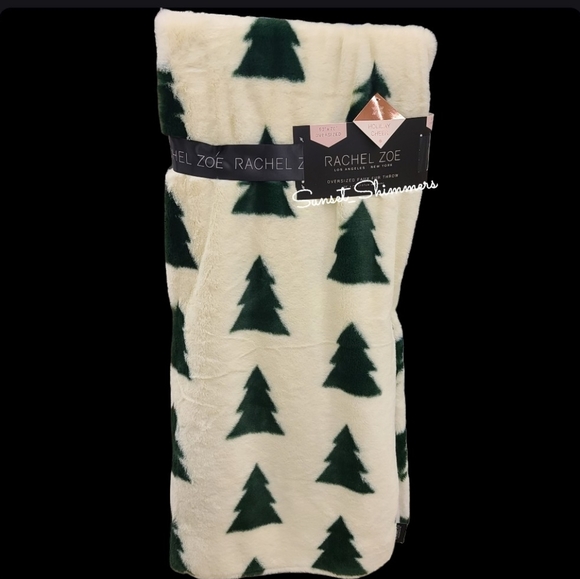 Max Studio Other - Rachel Zoe Faux Fur Tree Aspen Holiday Emerald Green & White Throw Blanket New